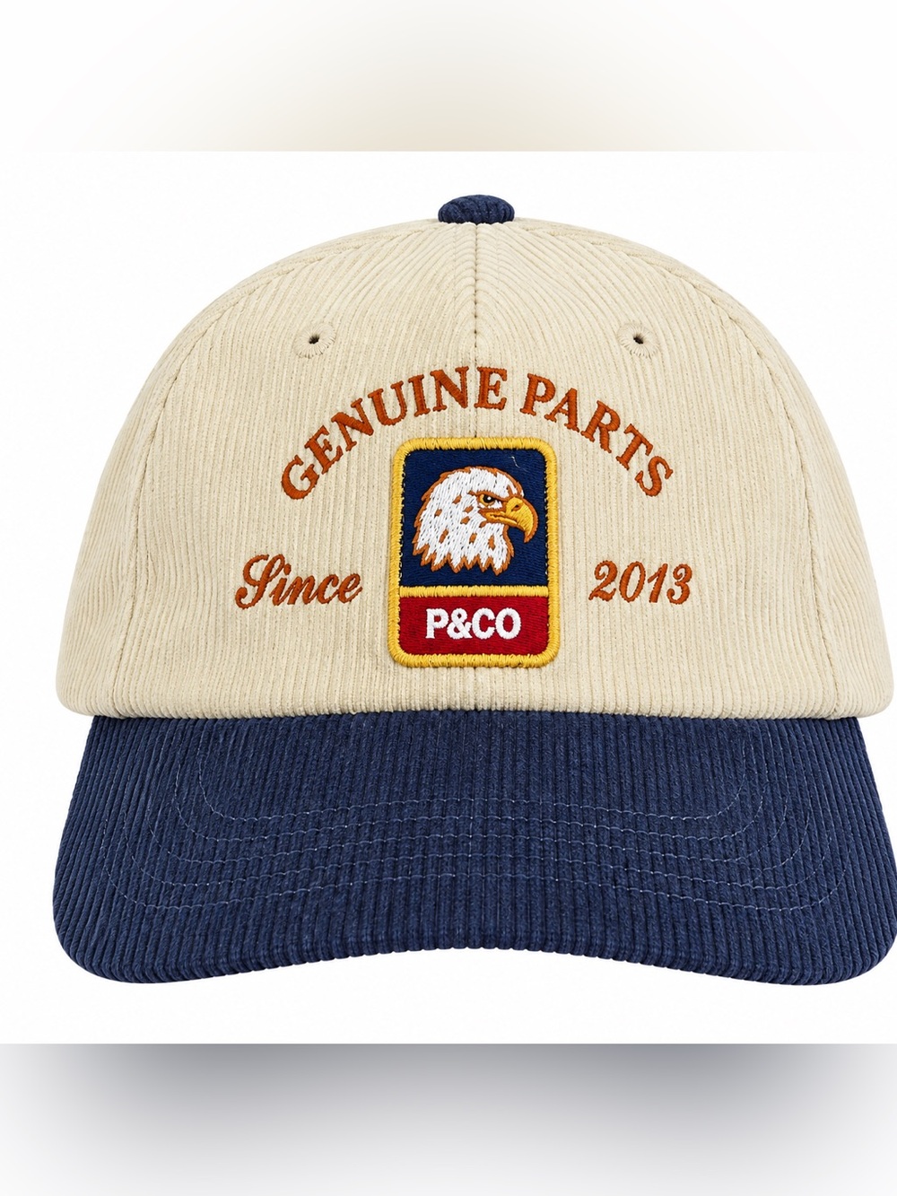 P&Co Genuine Parts 2013 Corduroy Baseball Cap Hat Cream / Blue
